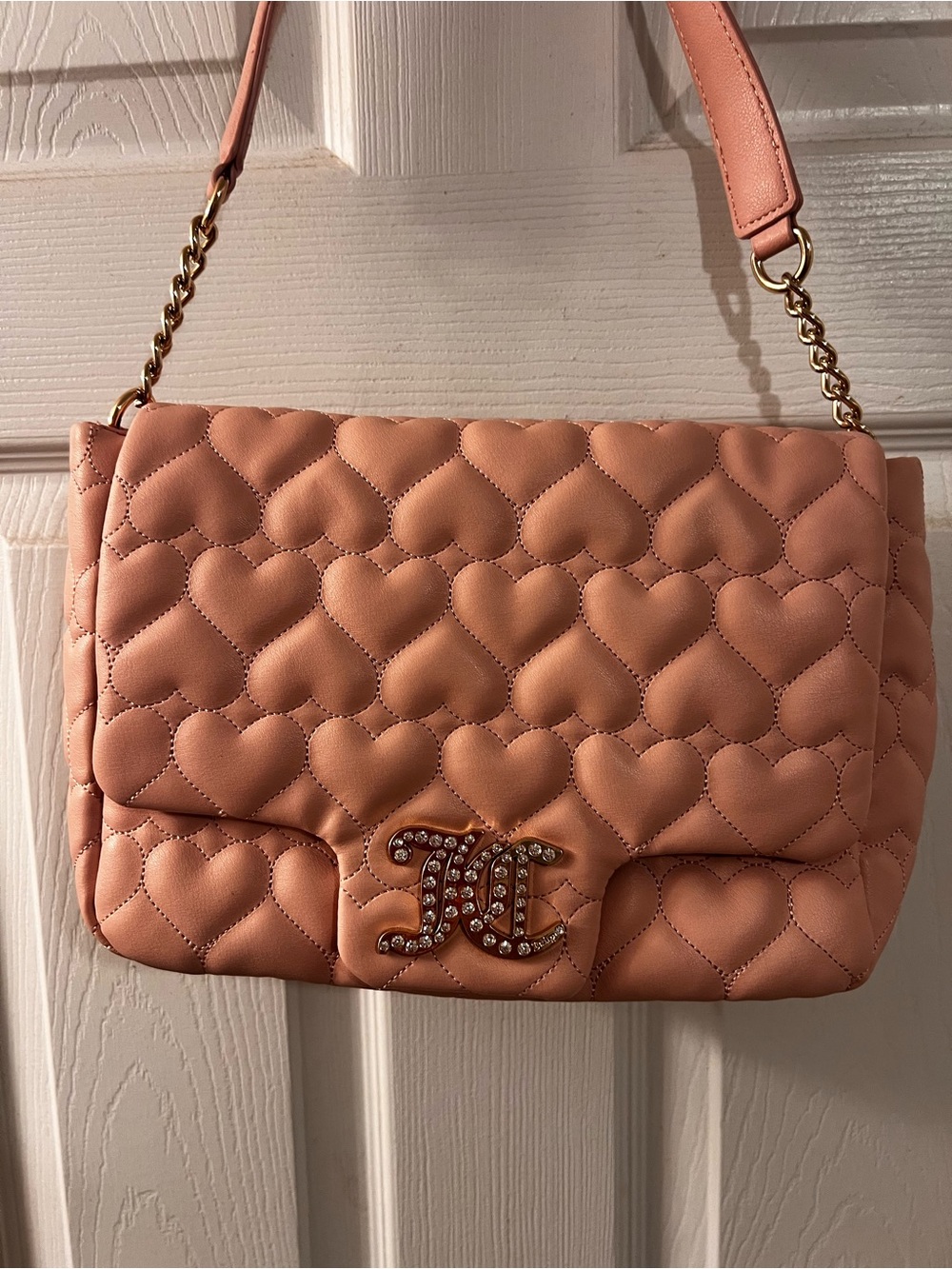 Juicy Couture Quilted Heart Shoulder Bag in Peach